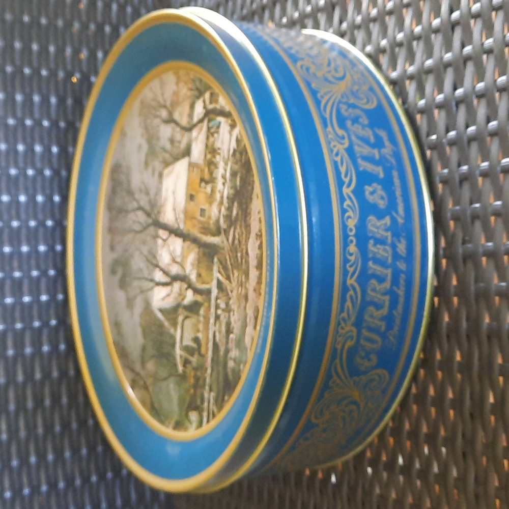 Vintage Currier & Ives Old Grist Mill Metal Tin, great shape.